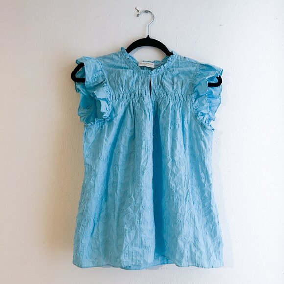 RAMY Brook New York Wendy Ruffle Top in SKY Blue SZ S - Picture 10 of 10
